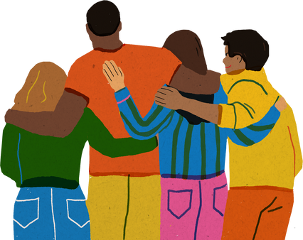 Handdrawn Freeform Vibrant POC Friends Hugging